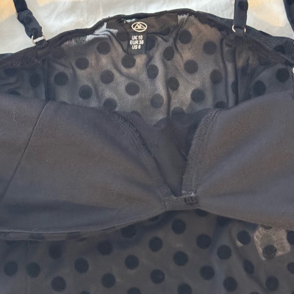 Black Mesh & Polka Dot Bodysuit with Drop Sleeves | Size 6 // ML - Picture 5 of 5